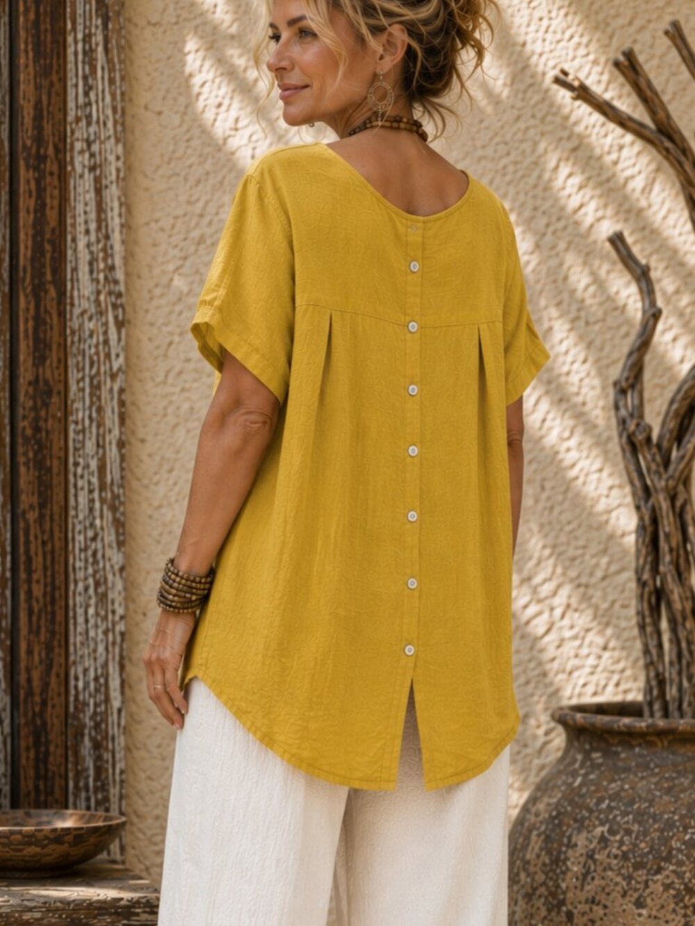 Terzo Millennio Chartreuse 100% Linen Hi-Low Tunic S/M Artisan Lagenlook Italy